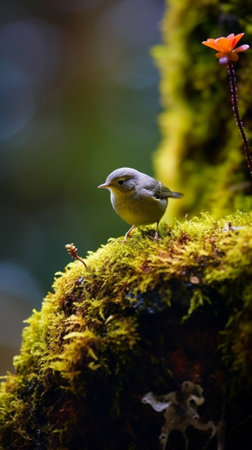 Generative AI : Beautiful bird Bluefronted Redstart Phoenicurus frontalis standing on the mossy branchの素材