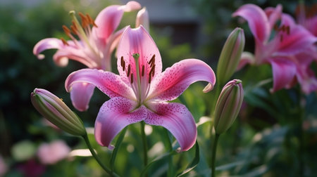 Generative AI : Beautiful lilies in the gardenの素材