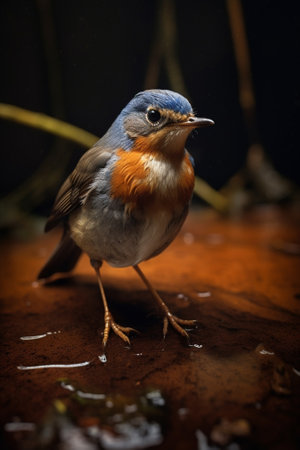 Generative AI : Beautiful male of Plumbeous Redstart the ball blue bird standing on the mossy rock in the streamの素材