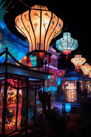 Generative AI : Colorful Lantern Festival or Yee Peng Festival North of Thailand new years Chiang Mai Thailandの素材