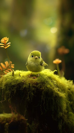 Generative AI : Cute birdBaby bird Of Green CochoaCochoa viridis rest on branch in the natureの素材