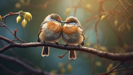 Generative AI : Couple of Chestnutheaded Beeeater Bird rest on branchの素材