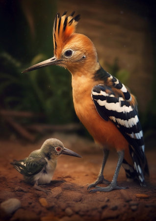 Generative AI : Eurasian Hoopoe Upupa epops feeding its chicks captured in flightの素材