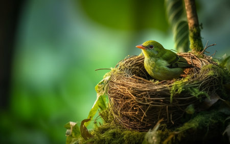 Generative AI : Cute birdBaby bird Of Green CochoaCochoa viridis rest on branch in the natureの素材