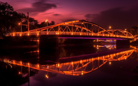 Generative AI : Iron bridge At night in Chiangmai Thailandの素材