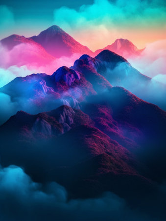 Generative AI : The Mountain twilight sky power full color before sunriseの素材