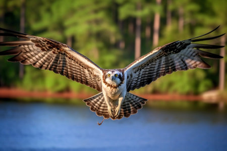 Generative AI : Osprey Fish Eagle Fish Hawk Pandion haliaetus flying in blue skyの素材