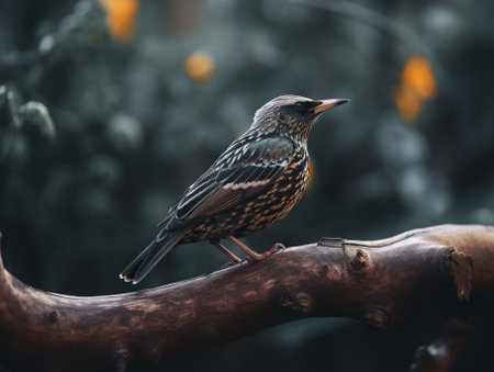 Generative AI : Male of Dusky thrush Turdus eunomus perching on timber logの素材