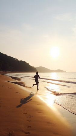 Generative AI : activity on the beach at sunrise for holiday timeの素材
