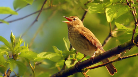 Generative AI : bird singing on branchの素材