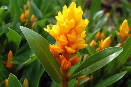 Generative AI : close up of a group Kra Cheo Suthep Curcuma ecomata Craib beautiful flowers in the natureの素材