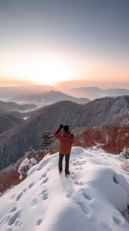 Generative AI : The Photographer takes a good shot on the mountainの素材