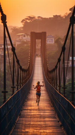 Generative AI : Iron bridge in Chiangmai Thailand with Cassia fistulaの素材