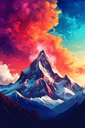 Generative AI : The Mountain twilight sky power full colorの素材
