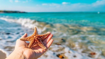 Generative AI : star fish on handの素材