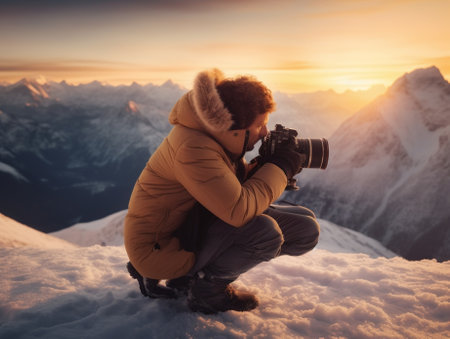 Generative AI : The Photographer takes a good shot on the mountainの素材