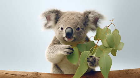 Generative AI : koala eating eucalyptus leavesの素材