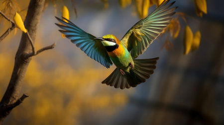 Generative AI : Action of Chestnutheaded Beeeater Bird on branchの素材