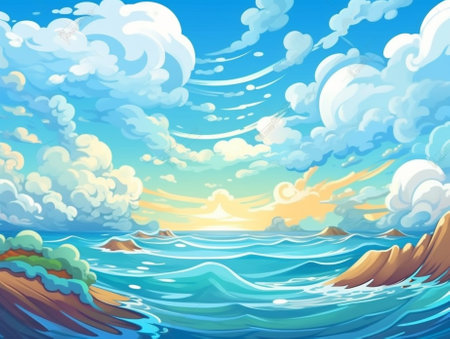 Generative AI : sea wave blue with cloudsの素材