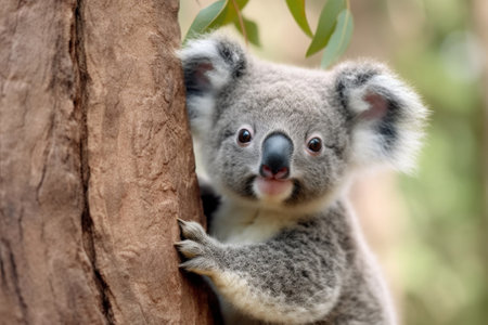 Generative AI : Close up of koala embracing a treeの素材
