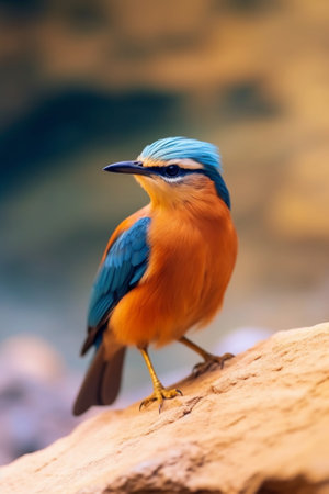 Generative AI : Beautiful bird Pitta oatesi Rustynaped Pitta standing on a ground in the natureの素材