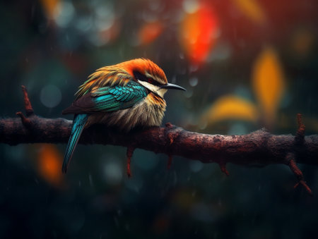 Generative AI : Beautiful bird rest on a branchの素材