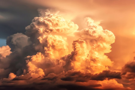Generative AI : Beautiful sky with cloud before sunset Dramatic golden skyの素材