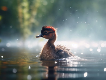 Generative AI : Blacknecked Grebe Eared Grebe Podiceps nigricollis rest at Swamp in natureの素材