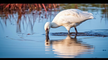 Generative AI : Blackfaced Spoonbill Platalea minor relax at dam collecting water in natureの素材