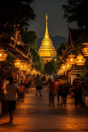 Generative AI : Full moon above Wat Phra That Doi Suthep is a major tourist destination of Chiang Mai Thailandの素材