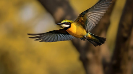 Generative AI : Bluethroated Beeeater Merops viridis fly in natureの素材