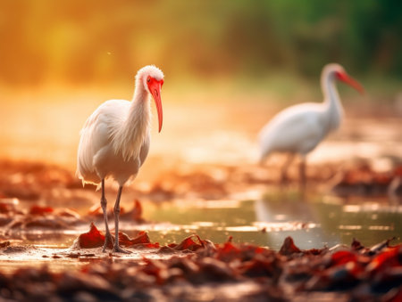 Generative AI : Blackfaced Spoonbill Platalea minor relax at dam collecting water in natureの素材