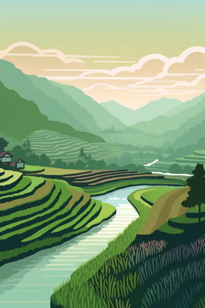 Generative AI : Green Terraced Rice Fieldsの素材