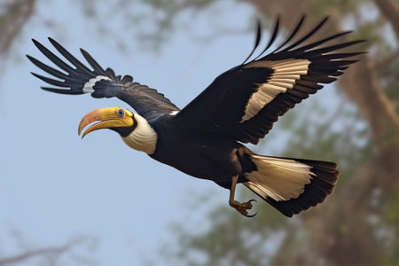 Generative AI : Female Pied HarrierCircus melanoleucos flying in the skyの素材