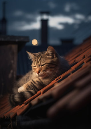 Generative AI : Cat resting on the roofの素材
