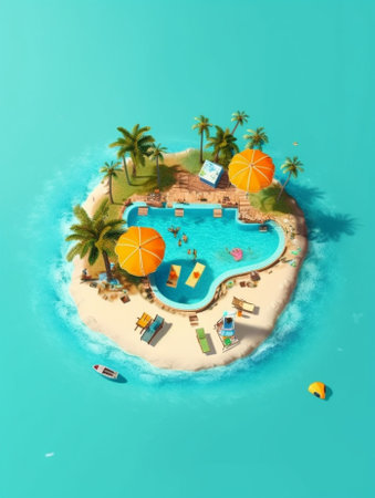 Generative AI : Top view of islandの素材