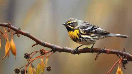 Generative AI : Yellowrumped Flycatchermale stand on branchの素材