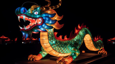 Generative AI : dragon Lantern Colorful Lantern Festival or Yee Peng Festival North of Thailand new years Chiang Mai Thailandの素材