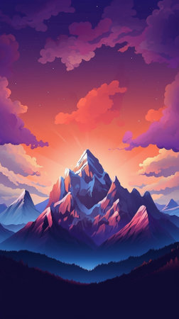 Generative AI : The Mountain twilight sky power full colorの素材