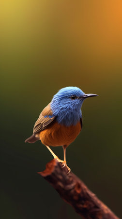 Generative AI : Yelloweyed Babbler bird standing on a branchの素材