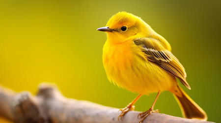 Generative AI : Golden bush robin the cute little yellow bird standing on logの素材