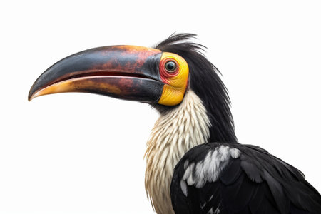Generative AI : Wreathed hornbill Barpouched wreathed hornbillRhyticeros undulatus on white backgroundの素材