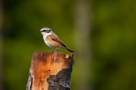 Generative AI : Grey Bushchat Saxicola ferrea female small and beautiful bird standing on a logの素材