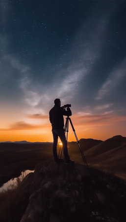 Generative AI : Photographer takes a good shot on the Milky way Long exposure photographの素材
