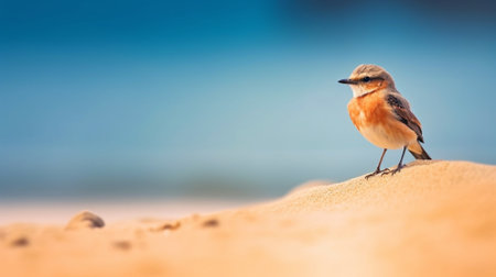 Generative AI : Cute bird Northern WheatearOenanthe oenanthe rest on branch in natureの素材