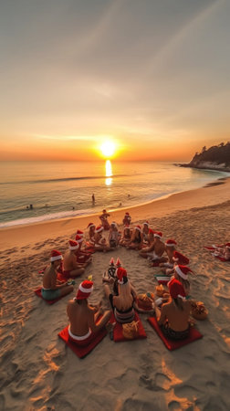 Generative AI : activity on the beach at sunrise for holiday timeの素材