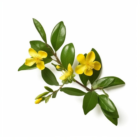 Generative AI : Allamanda or golden trumpet beautiful yellow flower isolated on white backgroundの素材