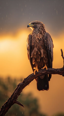 Generative AI : Steppe Eagle sitting in a treeの素材
