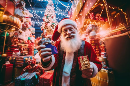 Generative AI : Portrait of Santa Claus with gifts around Christmas treeの素材