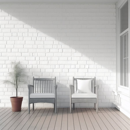 Generative AI : concept of mortgage housing problems Family father child daughter at a blank white brick wallの素材